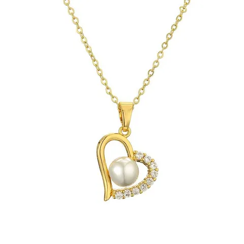 Herz Anhänger Halskette Gold Plattiert Kupfer Zirkonia Künstliche Perle Roter Edelstein Rose Blume Romantisches Geschenk Damen