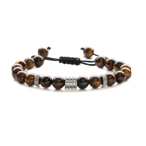 Natural Stone Beaded Bracelet Stainless Steel Accessories Adjustable Woven Rope Unisex Jewelry Trendy Minimalist