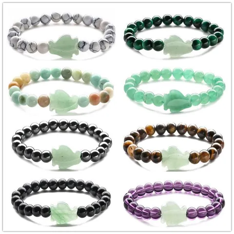 Natural Stone Beaded Bracelets For Women Men Green Aventurine Tiger Eye Agate Beads With Animal Leaf Pendant Handmade Bohemian Jewelry