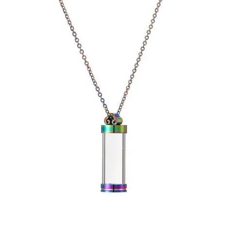 Stainless Steel Openable Perfume Bottle Pendant Necklace Glass Tube Memorial Urn Jewelry With Greek Key Meander Pattern