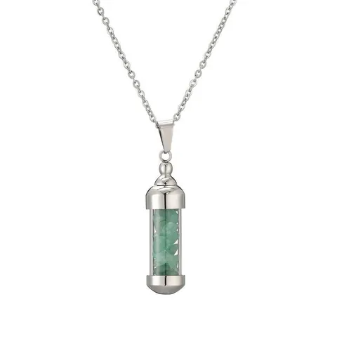 Edelstahl Parfümflasche Anhänger Halskette mit Bunten Natürlichen Bruchsteinen Amethyst Citrin Wunschflasche Schmuck