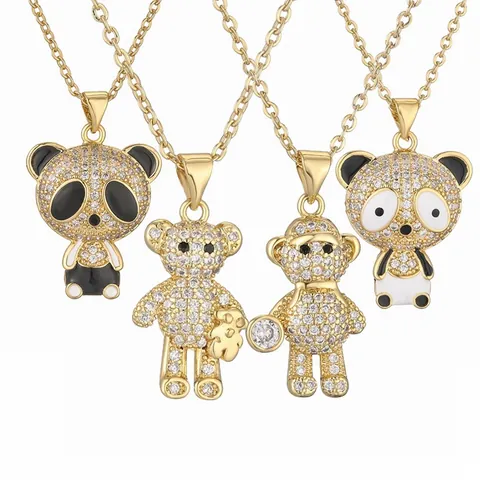 Collar Con Colgante De Animal De Dibujos Animados Cobre Micro Pavé Circón Panda Oso De Peluche Mono Joyas Para Mujeres Hombres Niños