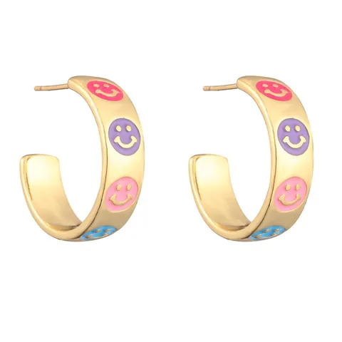Bohemien Emaille C-vormige Oorknopjes Voor Vrouwen Verguld Koper Kleurrijke Boze Oog Hamsa Ster Hart Bloem Sieraden