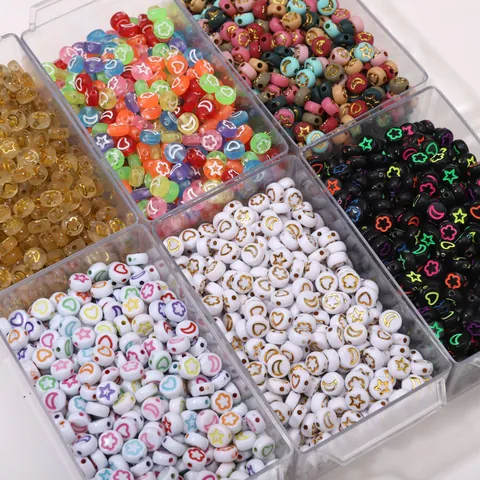 Acrylic Flat Round Star Moon Heart Floral Print Loose Beads For DIY Jewelry Making Handicraft Bracelets Necklaces Material Accessories