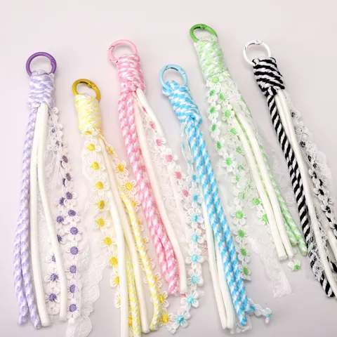 Handmade Tassel Lace Flower Keychain Bohemian Daisy Embroidery Bag Pendant Colorful DIY Accessories For Women Girls Gift