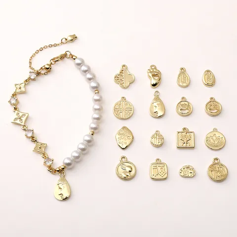 DIY Jewelry Making Materials 14K Gold Plated Alloy Pendants For Necklace Bracelet Chinese Style Lucky Fu Character Charms
