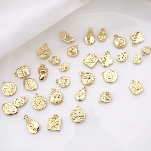 DIY Jewelry Making Materials 14K Gold Plated Alloy Pendants For Necklace Bracelet Chinese Style Lucky Fu Character Charms