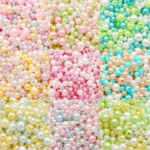 ABS Faux Artificial Pearl Round Beads Colorful Iridescent Luster Mixed Sizes For Jewelry Making DIY Handmade Craft Accessories Macaron Color Beads