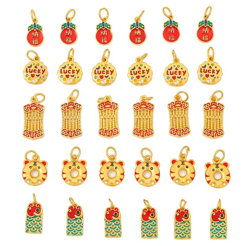 Gold Plated Alloy Enamel Charm DIY Jewelry Findings Lucky Red Ingot Lotus Bell Pendant For Bracelet Making
