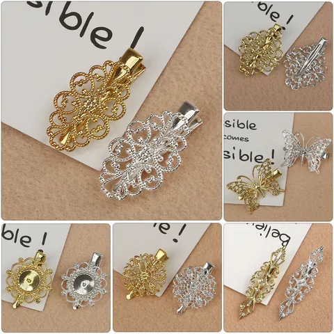 Pince à Cheveux en Laiton Ajouré Style Palais Vintage Papillon Ancien Fleur Filigrane Épingle à Cheveux pour Femmes Bijoux
