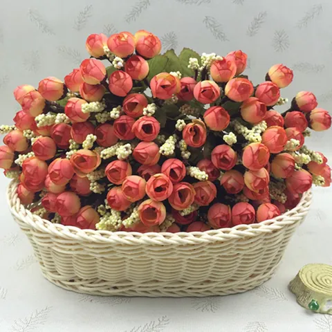 Satin Fabric Rose Buds Artificial Flower Bouquet For Home Decoration Wedding Party DIY Hair Accessories Craft Floral Material