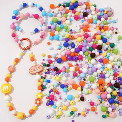 Gemischte Größen Einfarbig Acryl Rundperlen Für DIY Schmuckherstellung Armband Halskette Handykette Zubehör Materialien