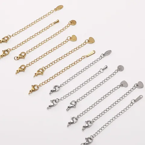 Stainless Steel Extension Chain With Lobster Clasp Necklace Bracelet Connector Heart Round Tag Jewelry Making Findings Supplies