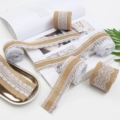 Nastro in Juta Naturale Con Bordo in Pizzo Bianco Nastro Artigianale Vintage Rustico per Decorazioni Matrimonio Fai da Te Confezioni Regalo