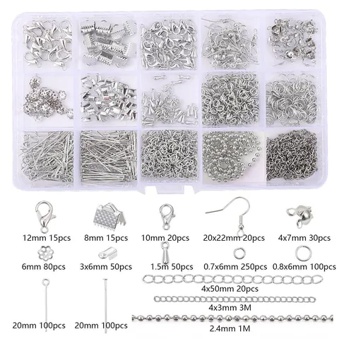 Organisateur Fournitures de Bijouterie DIY Multi-Compartiments Métal Électroplaqué Fermoir Mousqueton Crochet Boucle Anneau