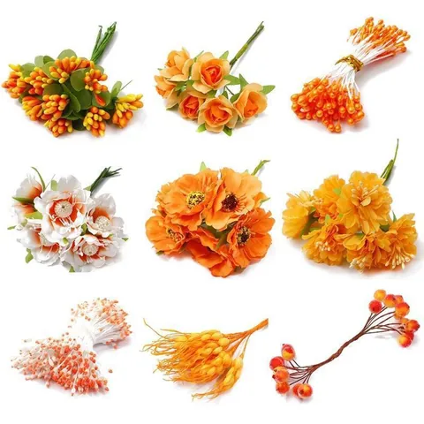 Étamine de Fleurs Artificielles Orange Baies en Mousse pour la Fabrication de Bijoux DIY Accessoires Épingles à Cheveux Décoration Florale