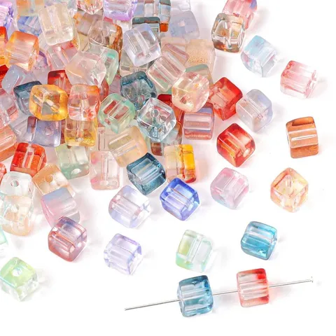 Aurora Farbverlauf Glaswürfel Perlen Für DIY Schmuckherstellung Quadratische Transparente Abstandsperlen Für Armband Halskette