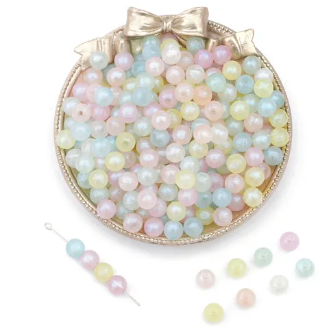 Cuentas de Acrílico de Sirena Iridiscentes Cuentas Sueltas Redondas Color Macaron para Creación de Joyas DIY Collar Pulsera Accesorios de Artesanía