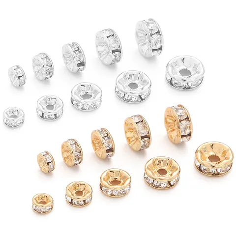 Cuentas Espaciadoras de Cuarzo Rondelle de Cobre Galvanizado en Oro Plata DIY para Hacer Joyas Pulsera de Cristal Redonda