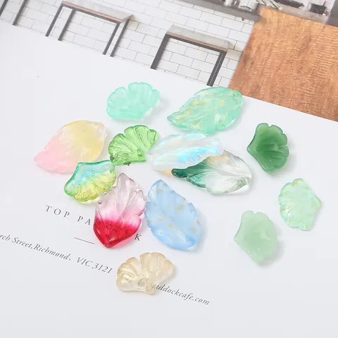Vintage Ginkgo Leaf Lampwork Glass Pendant For DIY Jewelry Making Accessories Gradient Gold Powder Craft Pendant Findings