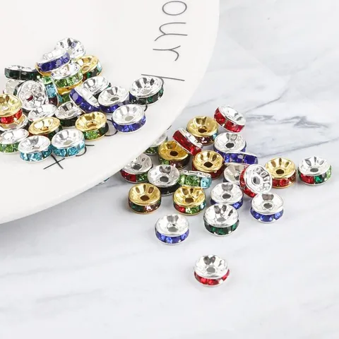 Rhinestone Rondelle Spacer Beads DIY Jewelry Making Round Loose Metal Beads For Bracelet Necklace Accessories Gold Silver