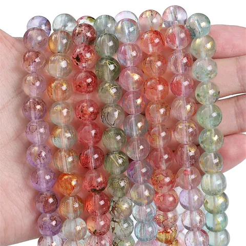 Cuentas de Vidrio con Tinta y Polvo de Oro Cuentas Sueltas Redondas Para Hacer Joyas DIY Pulsera Collar Accesorio Artesanal Artístico Multicolor