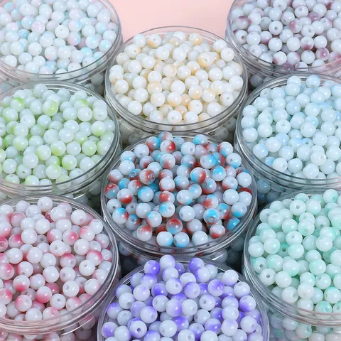 Round Glass Beads Porcelain White Baked Lacquer Two-Tone Gradient Loose Beads For DIY Necklace Bracelet Jewelry Making