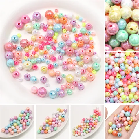 Iriserende Acryl Ronde Kralen Macaron Kameleon Effen Kleur Kralen Voor DIY Sieraden Maken Armband Ketting Materialen