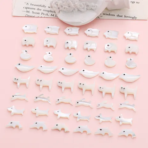 Natural White Mother Of Pearl Shell Beads Cute Animal Dolphin Elephant Rabbit Shape Loose Beads For DIY Jewelry Making Accessories