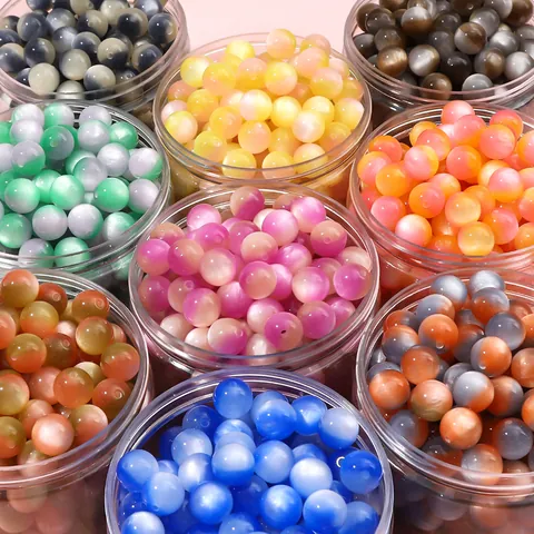 Resin Imitation Cat Eye Round Loose Beads Two Tone Gradient Spacer Beads For DIY Jewelry Making Bracelet Necklace Accessories