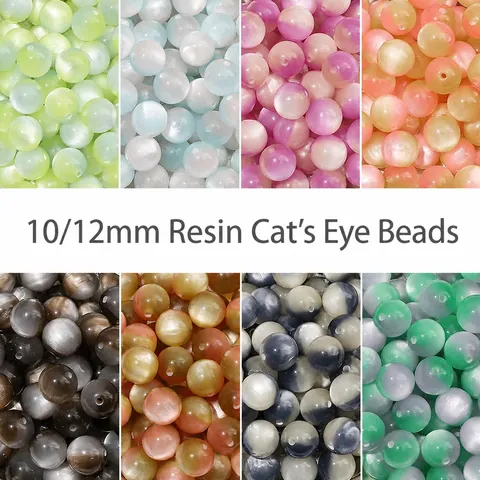 Resin Two-Tone Cat Eye Round Beads For DIY Jewelry Making Polished Gradient Color Loose Beads Decorative Craft Accessories