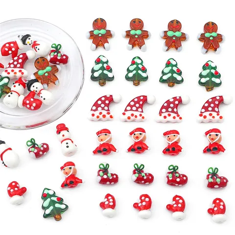 Handgemaakte Lampwork Glazen Kralen Voor DIY Sieraden Maken Kerstboom Peperkoekman Kerstman Sneeuwpop Feestelijke Bedeltjes