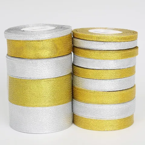 Metallic Glitter Ribbon Gold Silver Satin Webbing For DIY Craft Birthday Cake Gift Wrapping Wedding Party Home Decor