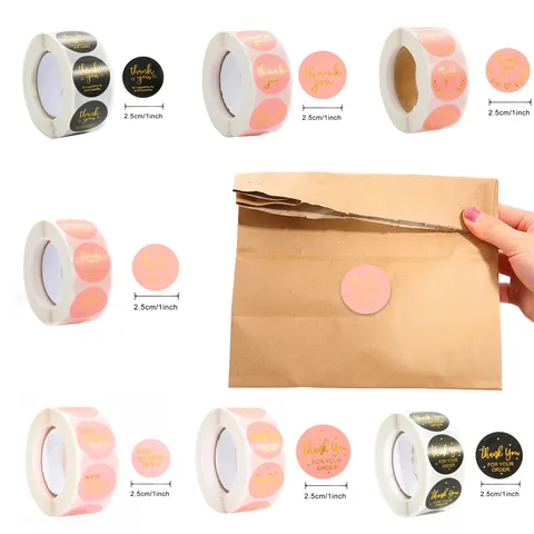 Round Gold Foil Thank You Stickers Roll For Small Business Supporting Packaging Handmade With Love Seal Labels Gift Decor