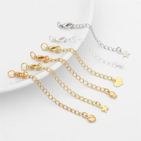 DIY Jewelry Findings Copper Extension Tail Chain With Lobster Clasp Heart Star Flower Pendant For Necklace Bracelet Making Supplies