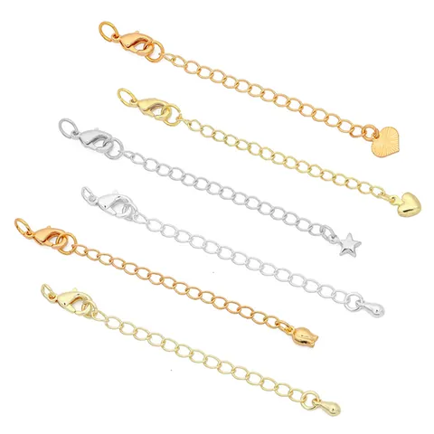 DIY Jewelry Findings Copper Extension Tail Chain With Lobster Clasp Heart Star Flower Pendant For Necklace Bracelet Making Supplies