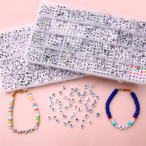 Acrylic Alphabet Letter Number Beads DIY Jewelry Making Kit With Storage Box Mixed Heart Pattern Loose Beads For Bracelets Necklace