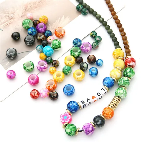 Round Acrylic Beads With Marble Texture DIY Bracelet Necklace Jewelry Making Finding 8mm 10mm 12mm Colorful Loose Beads