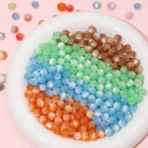 High Grade Resin Imitation Cat Eye Beads Round Colorful Straight Hole Loose Beads For DIY Bracelet Necklace Jewelry Making Accessory