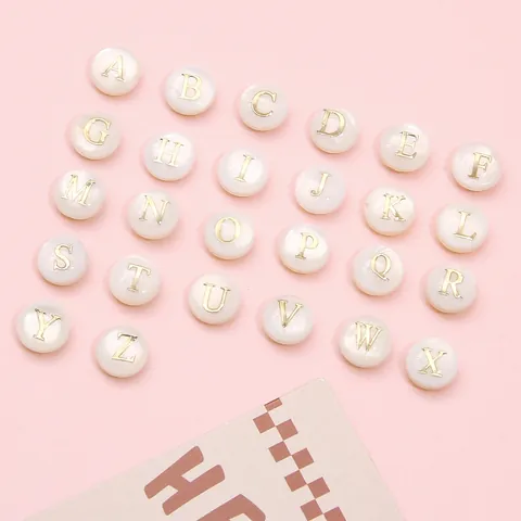 Natural Mother Of Pearl Shell Letter Number Beads Round Flat Gold Stamped Alphabet Beads For DIY Jewelry Making Handicrafts