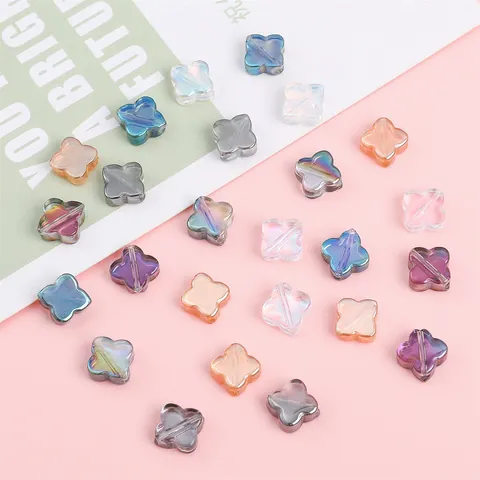 Cuentas de Vidrio de Trébol Galvanizadas para Hacer Joyas Cuentas Sueltas de Cristal Colorido Iridiscente para Pulsera Collar DIY