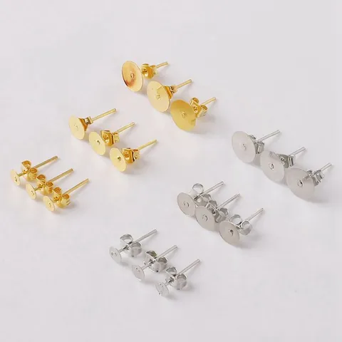Eisen Ohrstecker Mit Schmetterlings-Verschlüssen Flache Runde Basis Für DIY Schmuckherstellung Gold Silber Beschichtet Zubehör