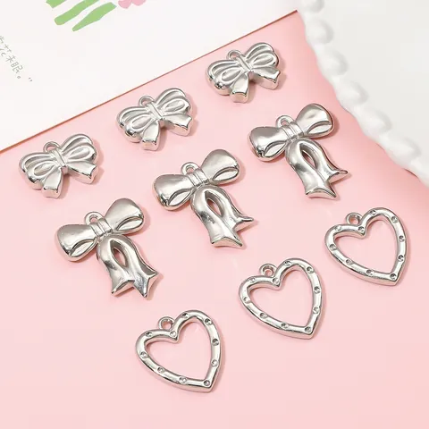 Y2K Silver Color CCB Plastic Heart Bowknot Charms For DIY Jewelry Making Accessories Handcrafted Necklace Bracelet Pendants