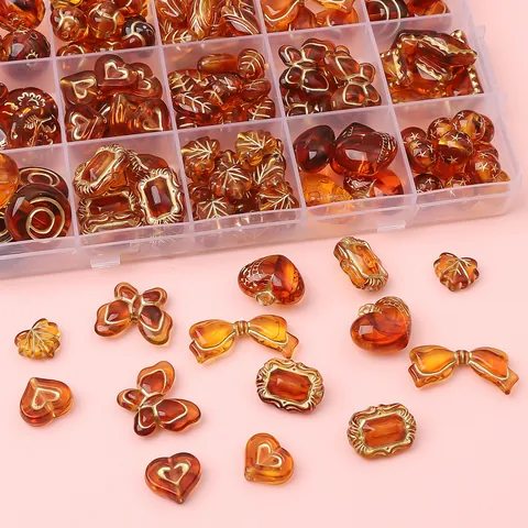 Vintage Amber Acrylic Beads With Gold-Traced Edges For DIY Jewelry Making Bracelet Phone Chain Handmade Accessories