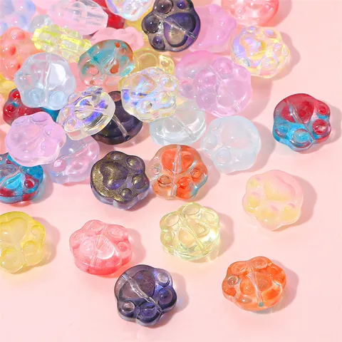 Cute Glass Bear Paw Shape DIY Beads For Jewelry Making Colorful Animal Cat Paw Gradient Beads For Bracelet Necklace Handmade Craft Supplies