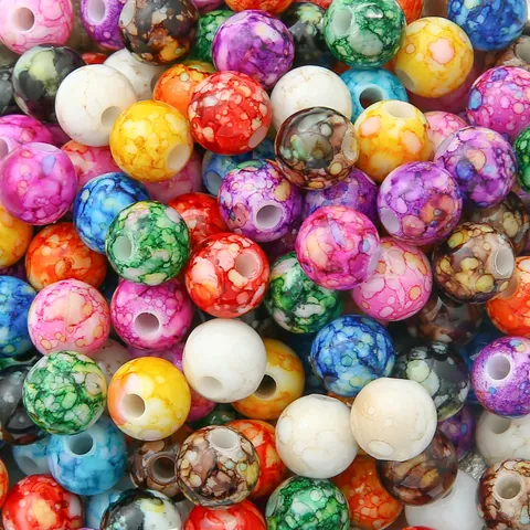 Marbled Acrylic Beads Large Hole Round Loose Beads For DIY Bracelet Necklace Making Jewelry Findings Colorful Resin Beads
