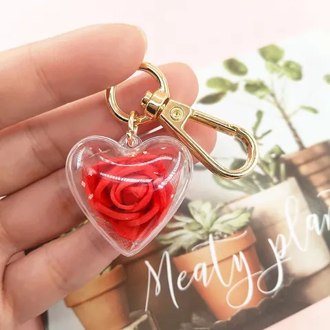 Herzförmiger Rosen Schlüsselanhänger Mit Goldenem Legierungsverschluss Romantischer Damen Taschenanhänger Valentinstag Geschenk Zubehör