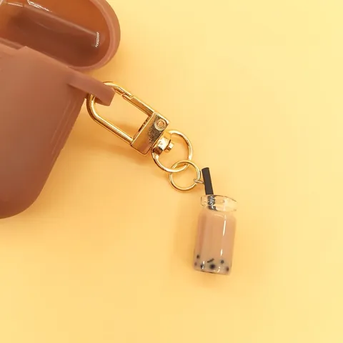 Creative Simulation Artificial Pearl Milk Tea Cup Keychain Cute Boba Drink Simulation Pendant Bag Car Hanging Ornament Couple Gift
