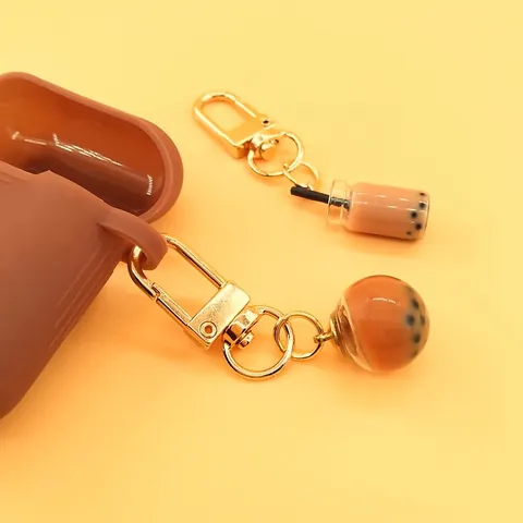 Creative Simulation Artificial Pearl Milk Tea Cup Keychain Cute Boba Drink Simulation Pendant Bag Car Hanging Ornament Couple Gift
