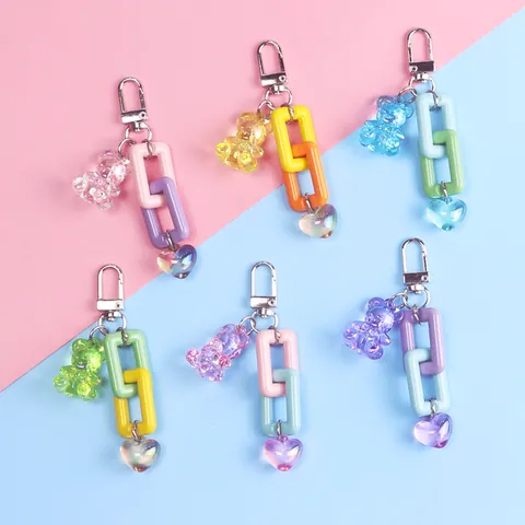 Llavero de Oso Lindo Colgante de Corazón de Acrílico Cadena de Contraste de Color Adorno de Bolso para Mujeres Niñas AirPods